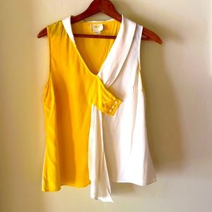 Maeve Anthropologie white/yellow asymmetrical silk blouse